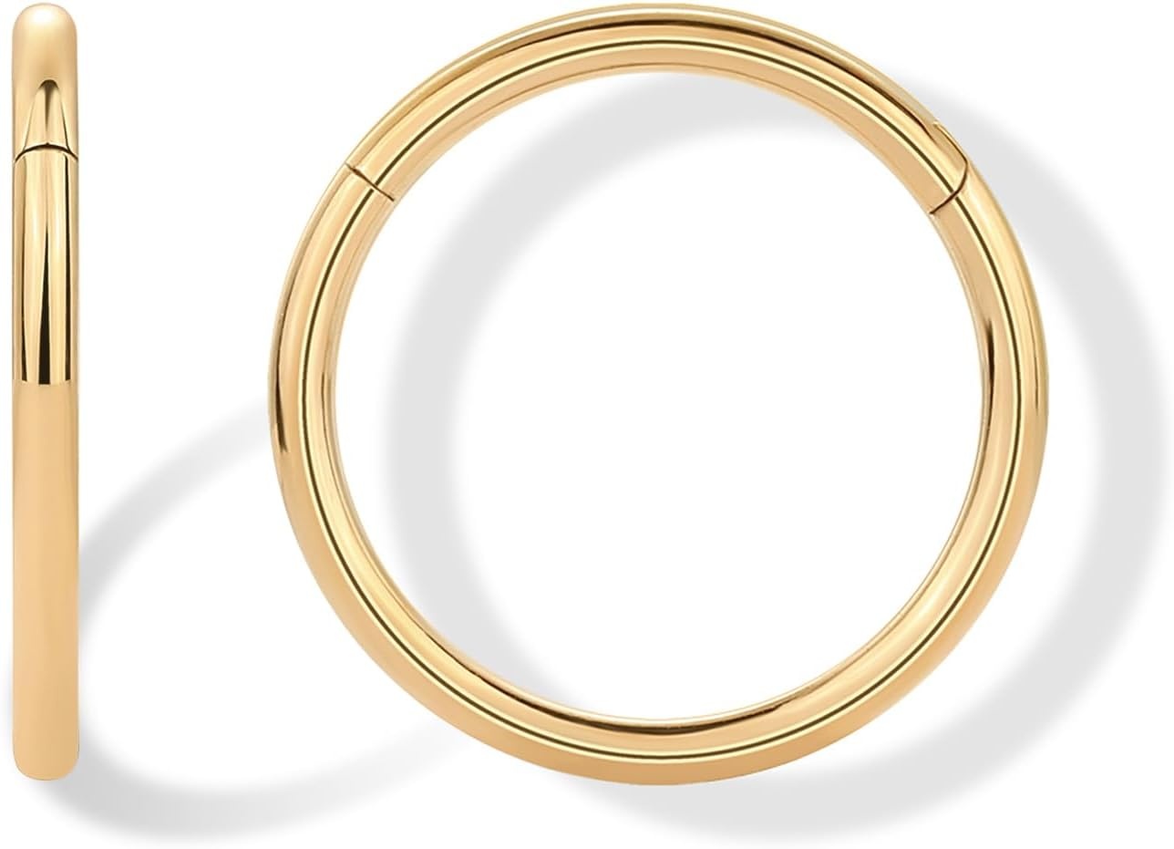 image:imagePAVOI 14K Gold Plated Titanium Clicker Hoop Earrings for Women Men Hinged Huggie Earring Cartilage Helix Nose Ring Tragus Rook Septum Piercing Jewelry 161820 GaugesYellow Gold