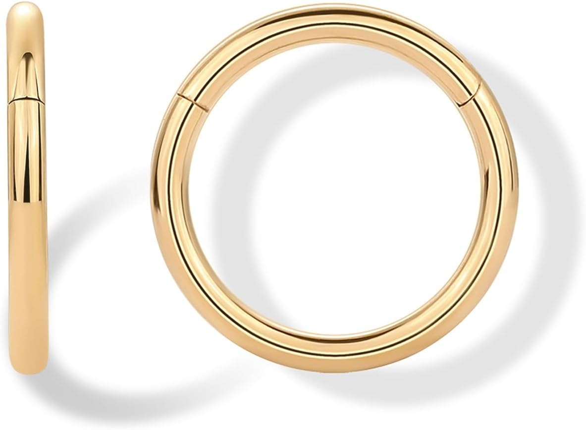 image:imagePAVOI 14K Gold Plated Titanium Clicker Hoop Earrings for Women Men Hinged Huggie Earring Cartilage Helix Nose Ring Tragus Rook Septum Piercing Jewelry 161820 GaugesYellow Gold