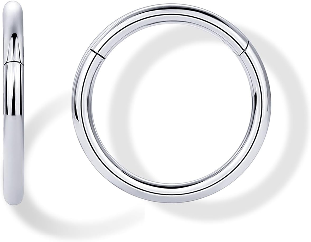 image:imagePAVOI 14K Gold Plated Titanium Clicker Hoop Earrings for Women Men Hinged Huggie Earring Cartilage Helix Nose Ring Tragus Rook Septum Piercing Jewelry 161820 GaugesTitanium