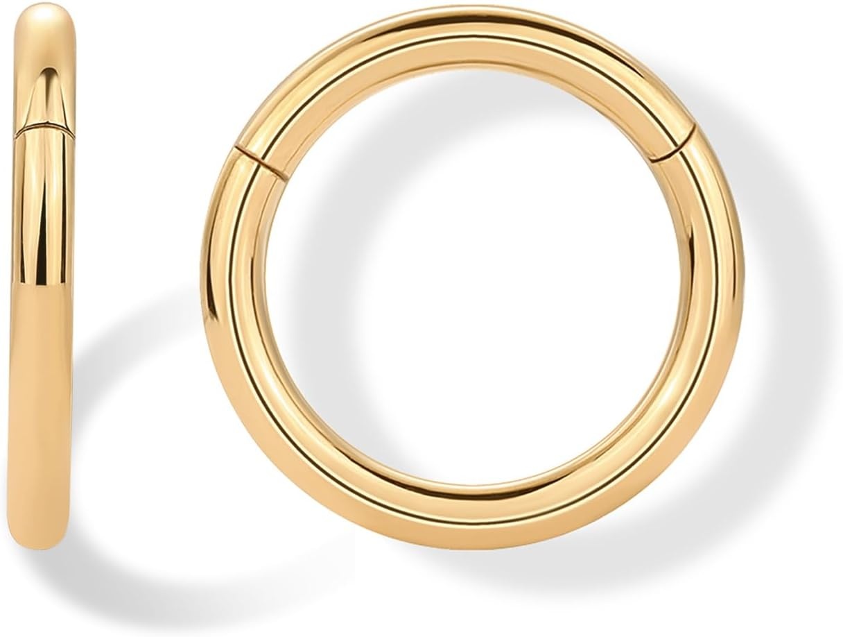image:imagePAVOI 14K Gold Plated Titanium Clicker Hoop Earrings for Women Men Hinged Huggie Earring Cartilage Helix Nose Ring Tragus Rook Septum Piercing Jewelry 161820 GaugesYellow Gold