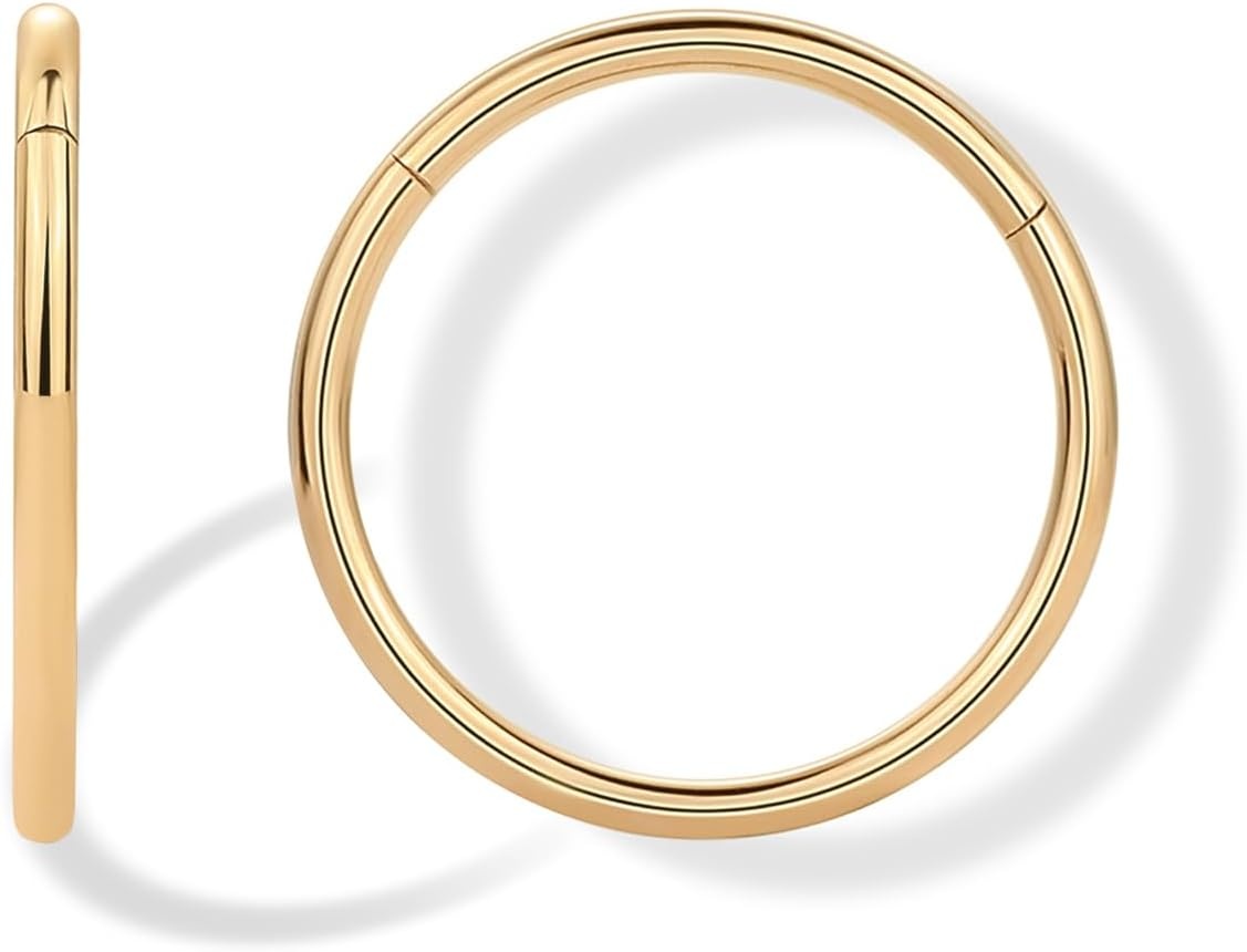 image:imagePAVOI 14K Gold Plated Titanium Clicker Hoop Earrings for Women Men Hinged Huggie Earring Cartilage Helix Nose Ring Tragus Rook Septum Piercing Jewelry 161820 GaugesYellow Gold