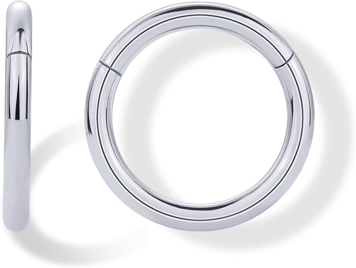image:imagePAVOI 14K Gold Plated Titanium Clicker Hoop Earrings for Women Men Hinged Huggie Earring Cartilage Helix Nose Ring Tragus Rook Septum Piercing Jewelry 161820 GaugesTitanium