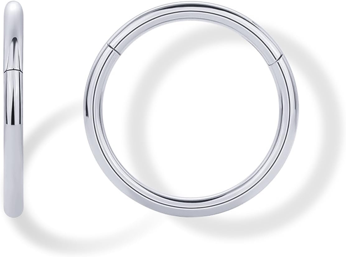 image:imagePAVOI 14K Gold Plated Titanium Clicker Hoop Earrings for Women Men Hinged Huggie Earring Cartilage Helix Nose Ring Tragus Rook Septum Piercing Jewelry 161820 GaugesTitanium
