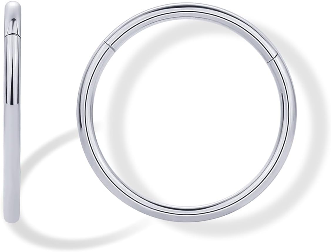 image:imagePAVOI 14K Gold Plated Titanium Clicker Hoop Earrings for Women Men Hinged Huggie Earring Cartilage Helix Nose Ring Tragus Rook Septum Piercing Jewelry 161820 GaugesTitanium