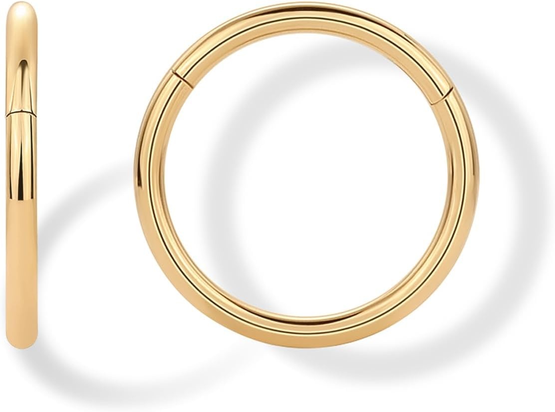 image:imagePAVOI 14K Gold Plated Titanium Clicker Hoop Earrings for Women Men Hinged Huggie Earring Cartilage Helix Nose Ring Tragus Rook Septum Piercing Jewelry 161820 GaugesYellow Gold