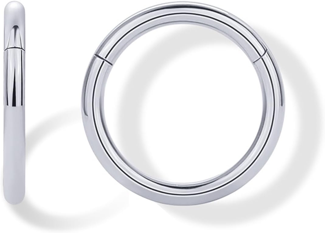 image:imagePAVOI 14K Gold Plated Titanium Clicker Hoop Earrings for Women Men Hinged Huggie Earring Cartilage Helix Nose Ring Tragus Rook Septum Piercing Jewelry 161820 GaugesTitanium