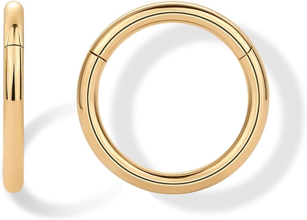 image:imagePAVOI 14K Gold Plated Titanium Clicker Hoop Earrings for Women Men Hinged Huggie Earring Cartilage Helix Nose Ring Tragus Rook Septum Piercing Jewelry 161820 GaugesYellow Gold