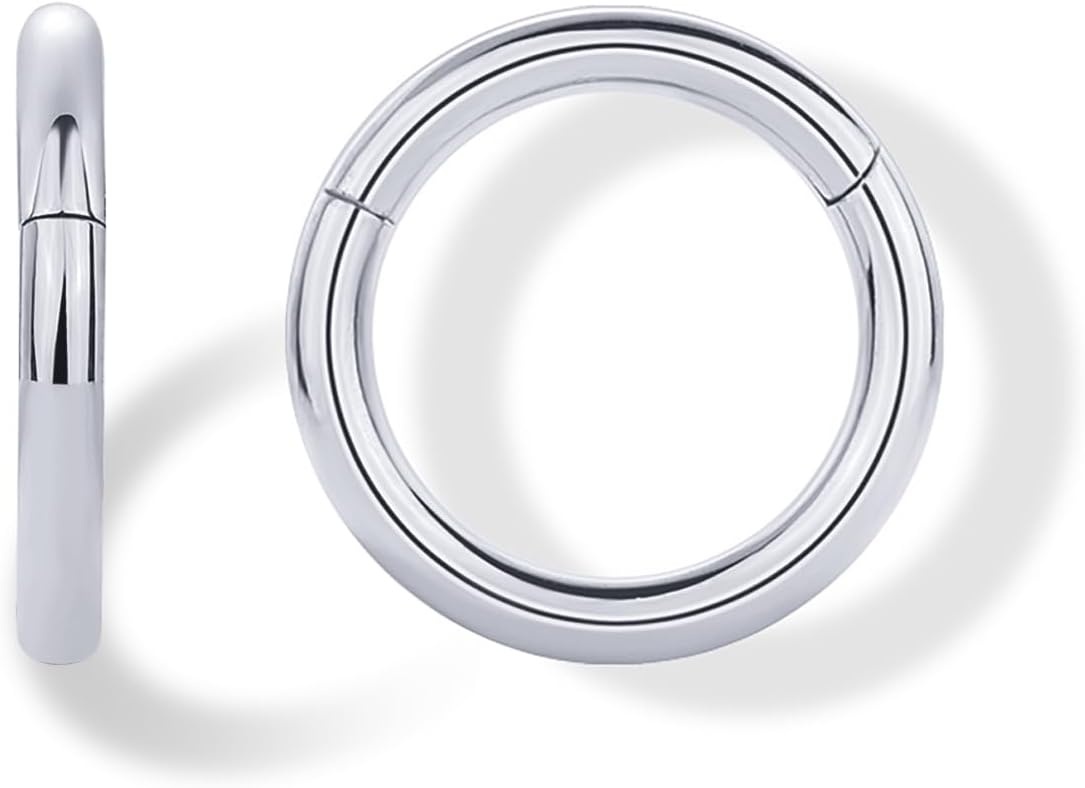 image:imagePAVOI 14K Gold Plated Titanium Clicker Hoop Earrings for Women Men Hinged Huggie Earring Cartilage Helix Nose Ring Tragus Rook Septum Piercing Jewelry 161820 GaugesTitanium