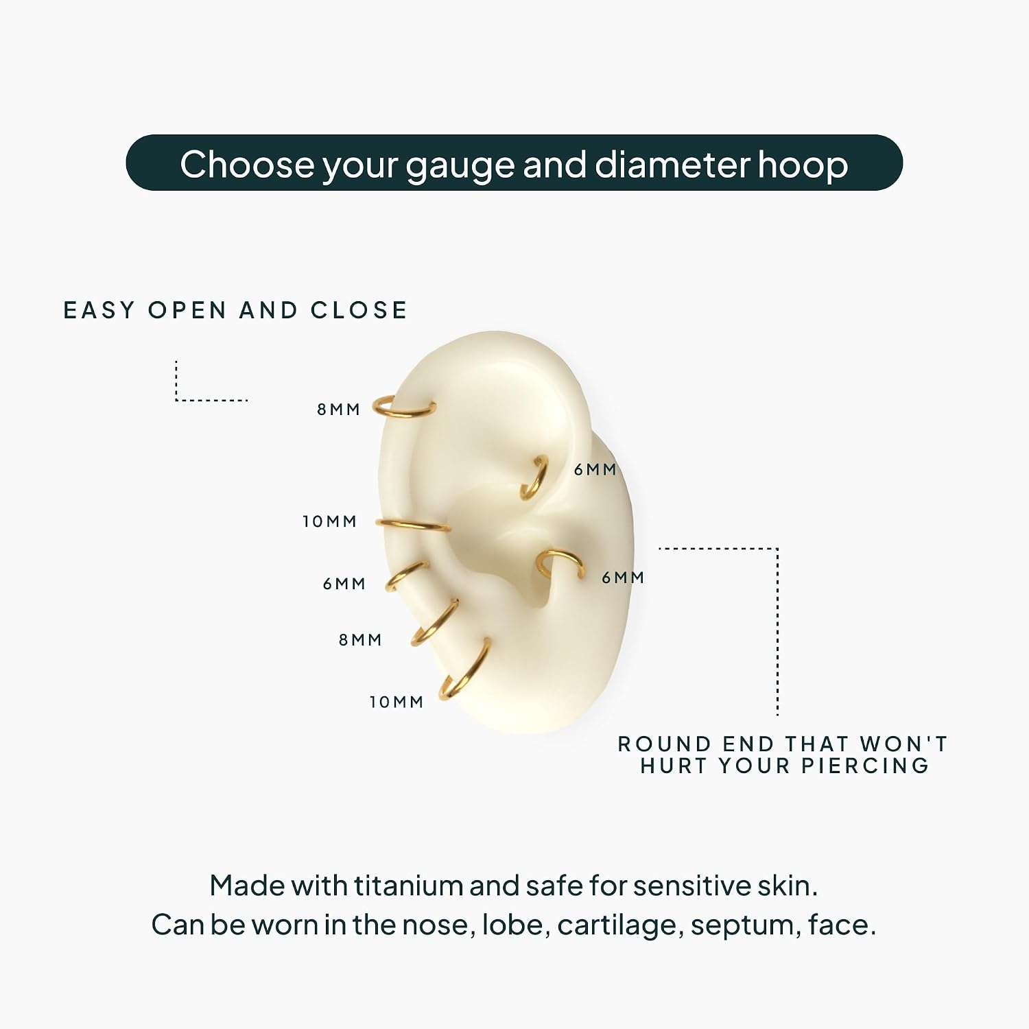 image:imagePAVOI 14K Gold Plated Titanium Clicker Hoop Earrings for Women Men Hinged Huggie Earring Cartilage Helix Nose Ring Tragus Rook Septum Piercing Jewelry 161820 GaugesYellow Gold