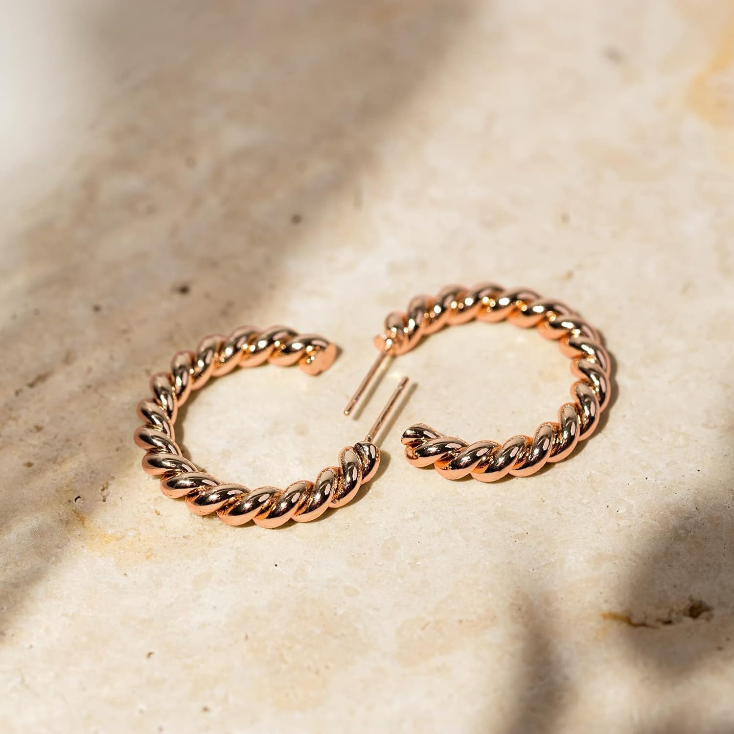image:imagePAVOI 14K Gold Plated Twisted Rope Round Hoop EarringsRose Gold