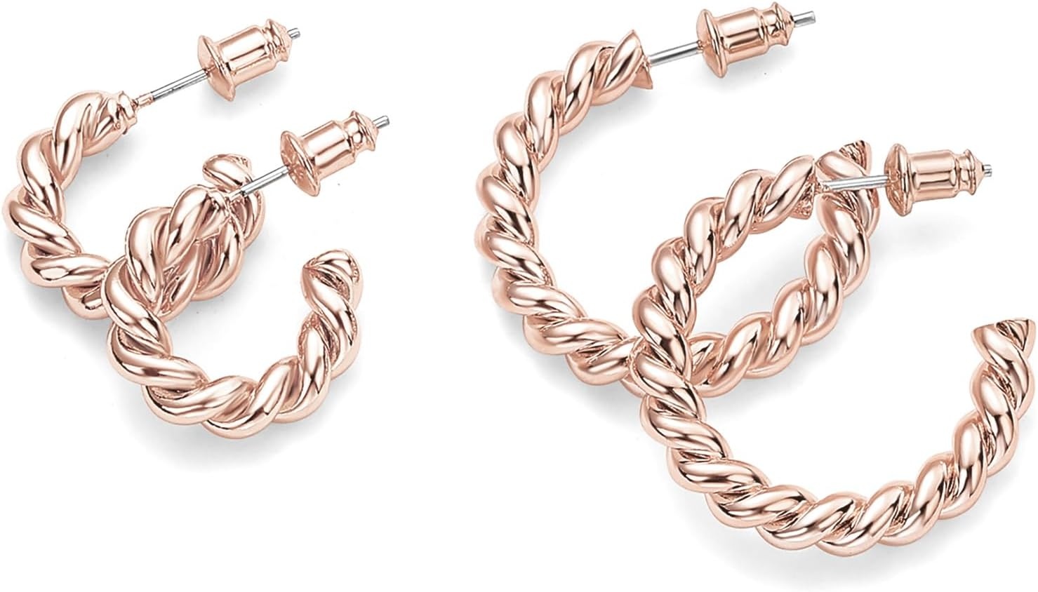 image:imagePAVOI 14K Gold Plated Twisted Rope Round Hoop EarringsRose Gold