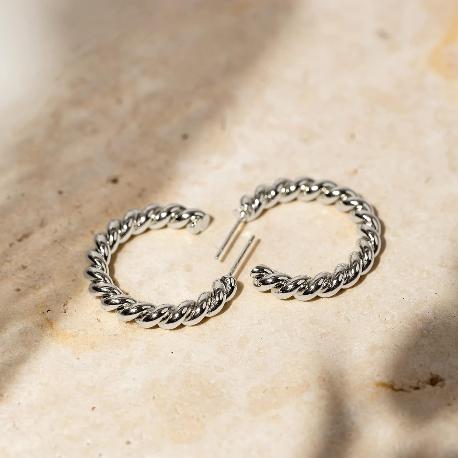 image:imagePAVOI 14K Gold Plated Twisted Rope Round Hoop EarringsWhite Gold