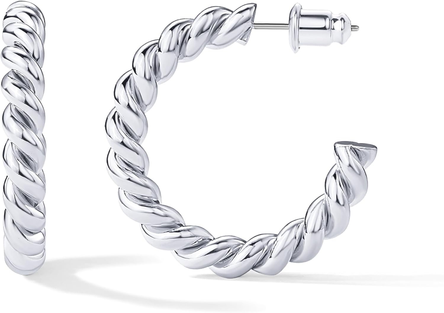 image:imagePAVOI 14K Gold Plated Twisted Rope Round Hoop EarringsWhite Gold