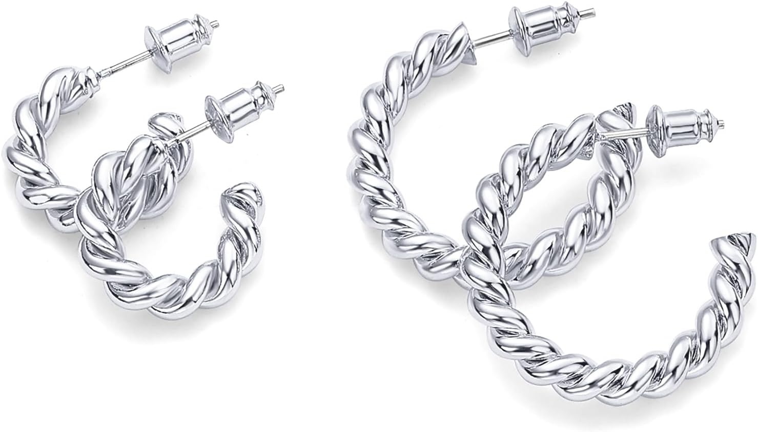 image:imagePAVOI 14K Gold Plated Twisted Rope Round Hoop EarringsWhite Gold