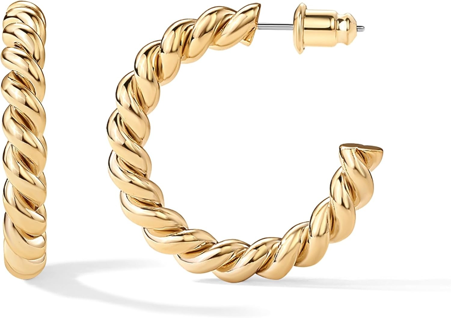 image:imagePAVOI 14K Gold Plated Twisted Rope Round Hoop EarringsYellow Gold