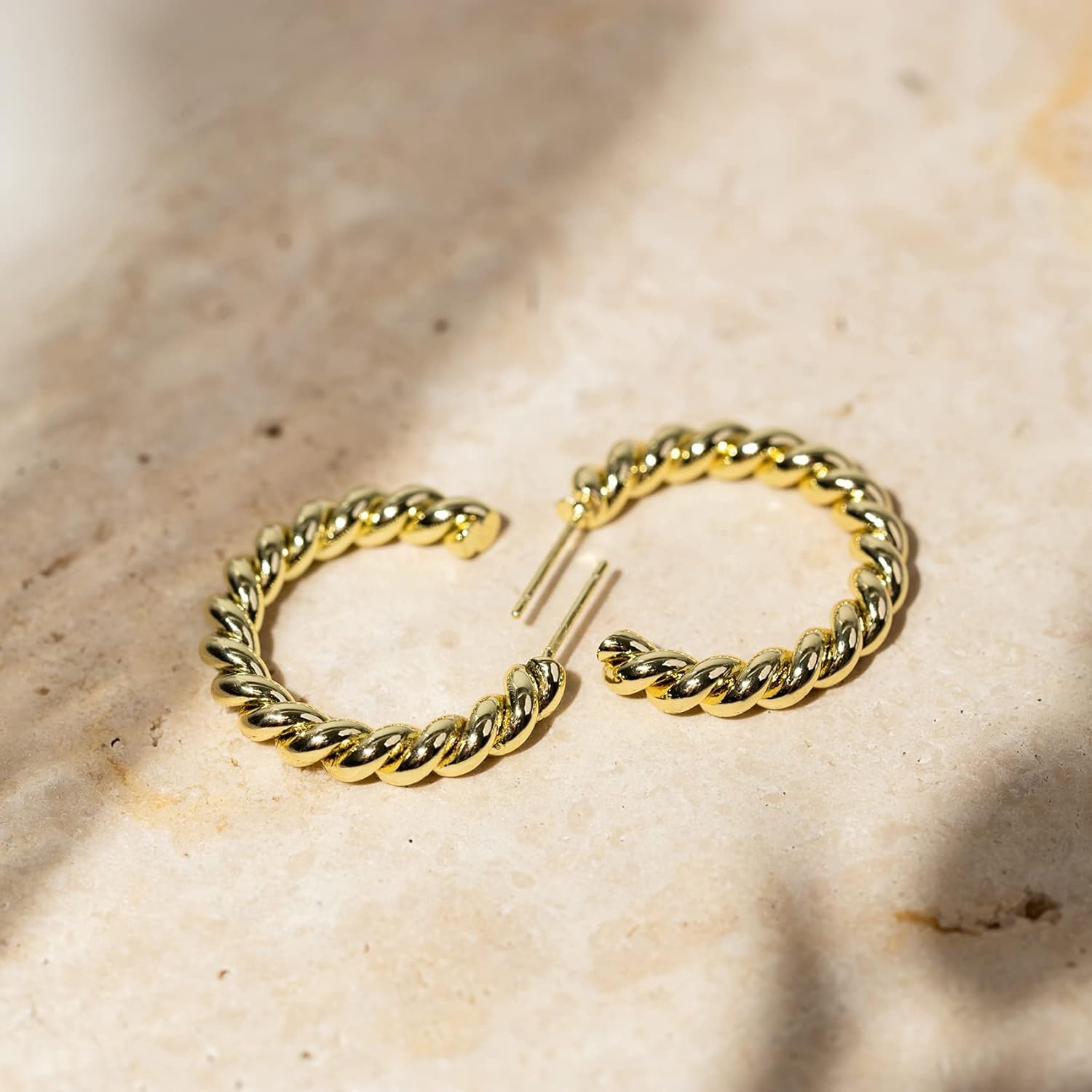 image:imagePAVOI 14K Gold Plated Twisted Rope Round Hoop EarringsYellow Gold