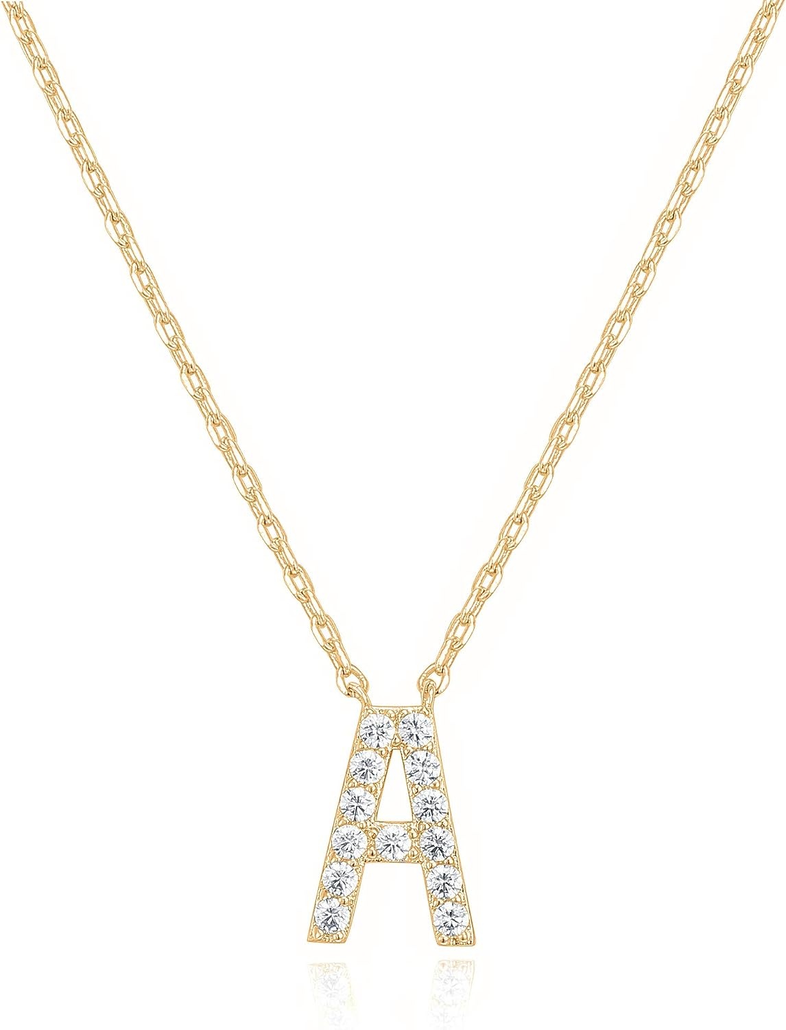 image:imagePAVOI 14K White Gold Plated Cubic Zirconia Initial Necklace Letter Dainty Necklaces for Women A