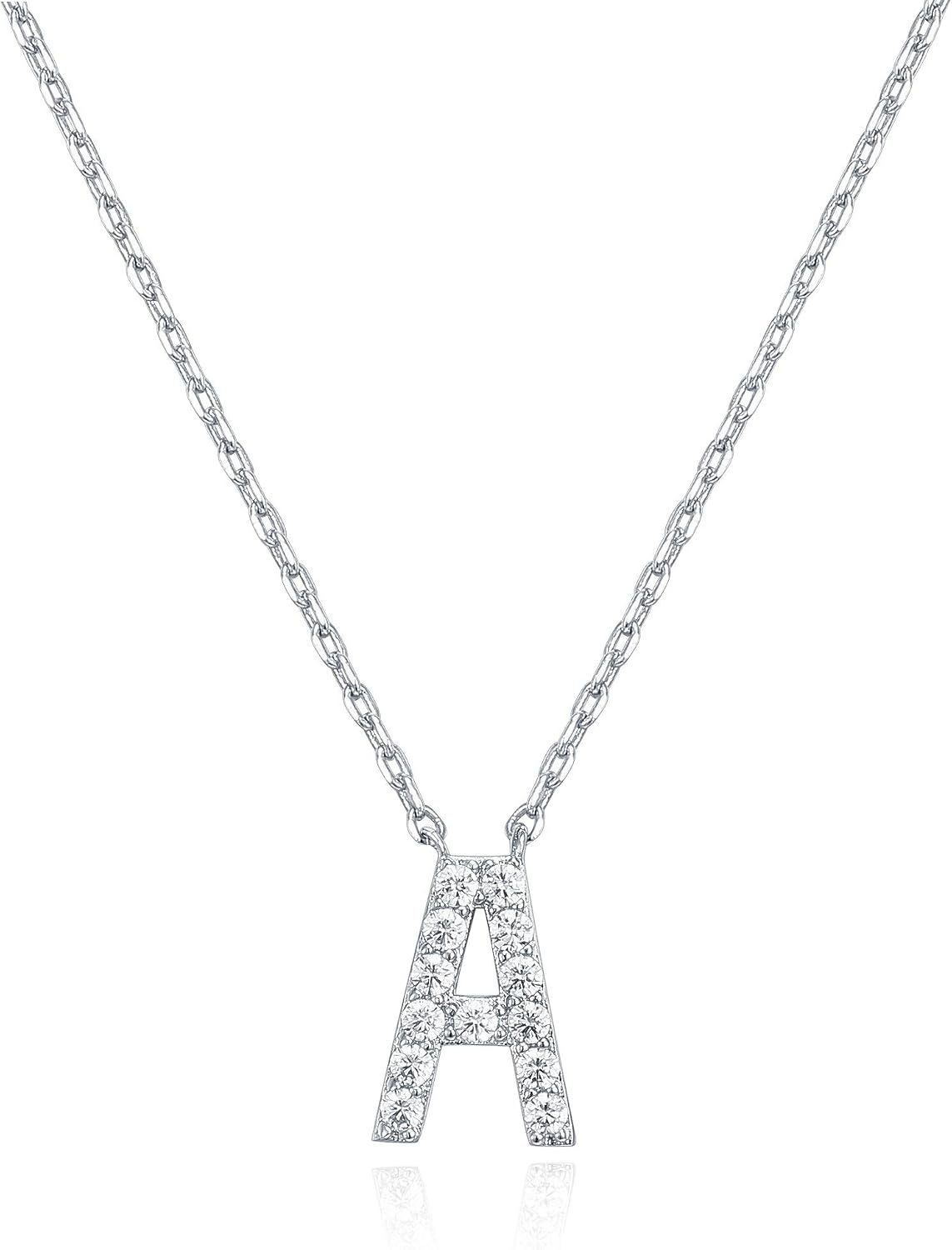 image:imagePAVOI 14K White Gold Plated Cubic Zirconia Initial Necklace Letter Dainty Necklaces for Women A