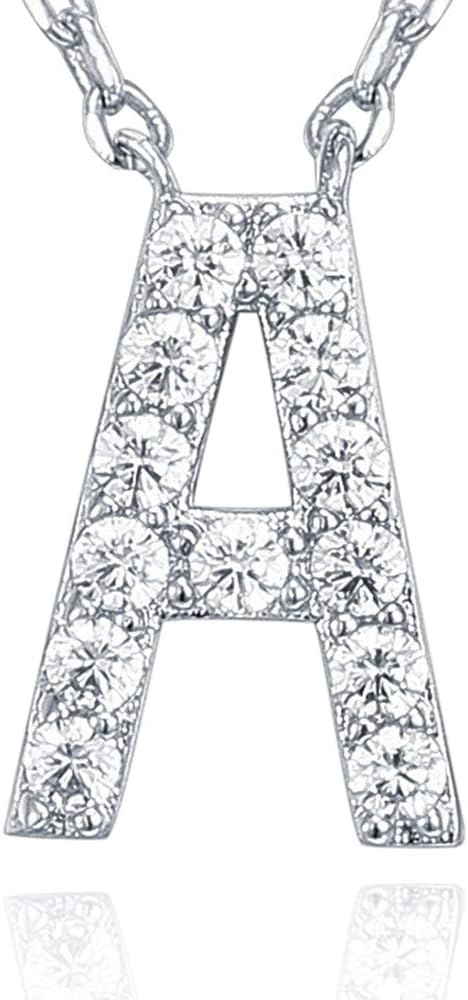 image:imagePAVOI 14K White Gold Plated Cubic Zirconia Initial Necklace Letter Dainty Necklaces for Women A