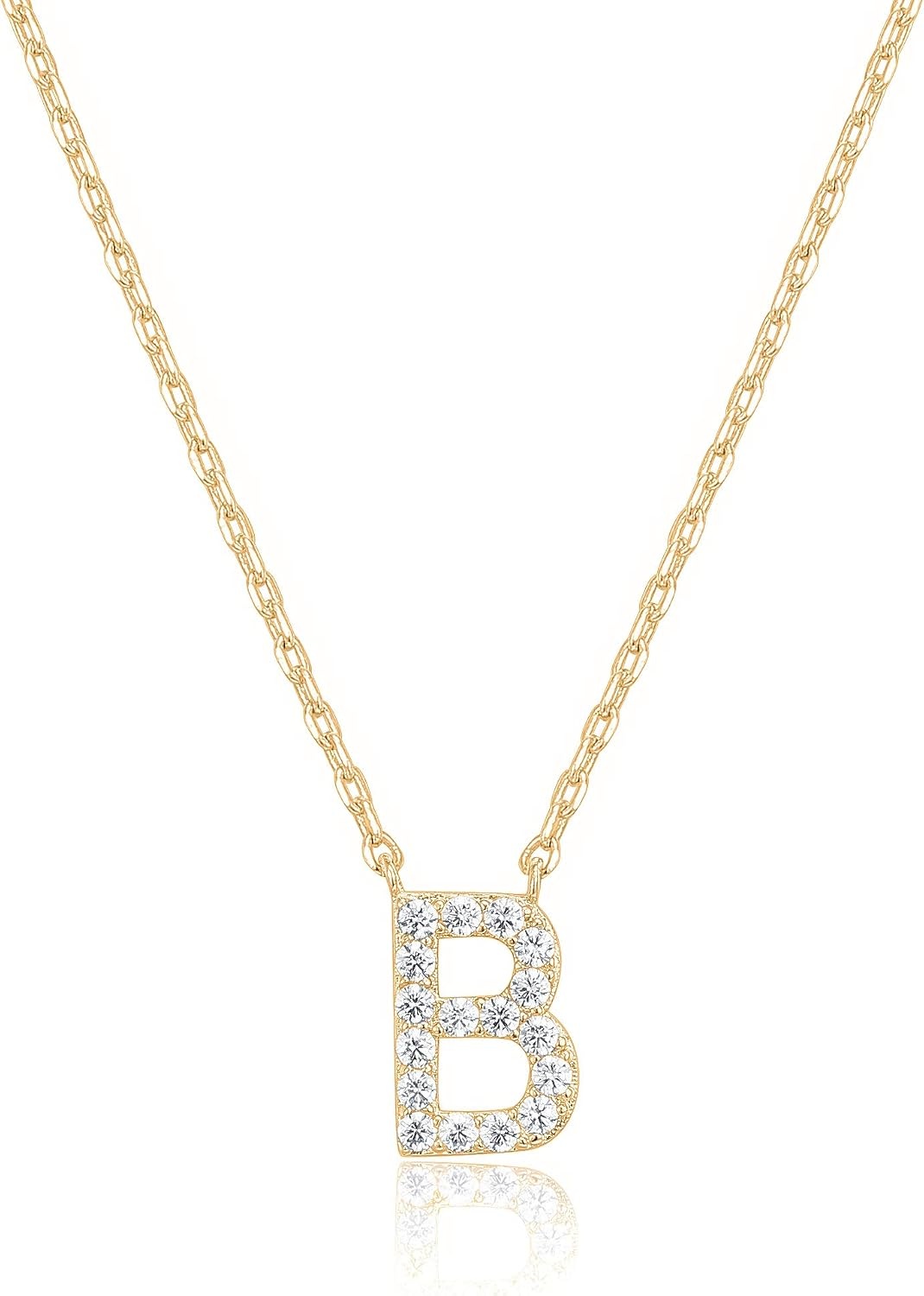 image:imagePAVOI 14K White Gold Plated Cubic Zirconia Initial Necklace Letter Dainty Necklaces for Women B