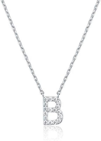 image:imagePAVOI 14K White Gold Plated Cubic Zirconia Initial Necklace Letter Dainty Necklaces for Women B
