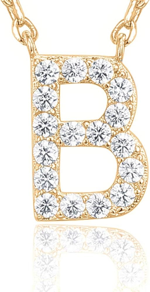 image:imagePAVOI 14K White Gold Plated Cubic Zirconia Initial Necklace Letter Dainty Necklaces for Women B