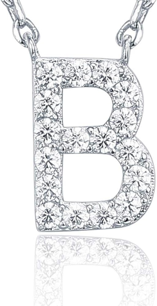 image:imagePAVOI 14K White Gold Plated Cubic Zirconia Initial Necklace Letter Dainty Necklaces for Women B