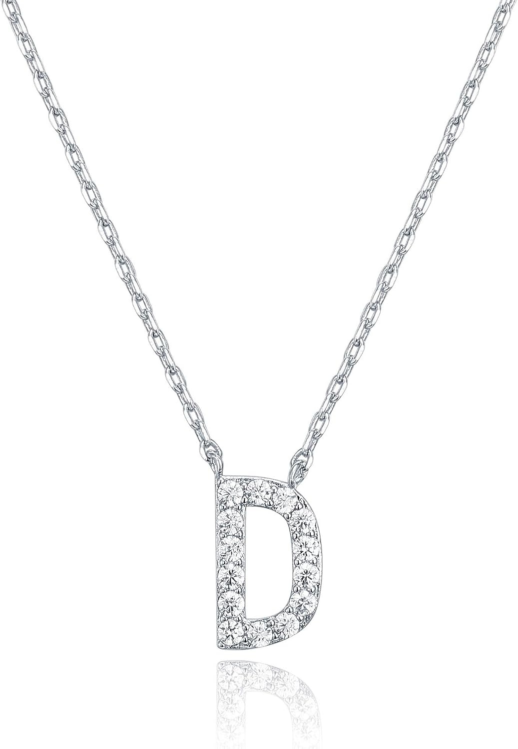 image:imagePAVOI 14K White Gold Plated Cubic Zirconia Initial Necklace Letter Dainty Necklaces for Women D