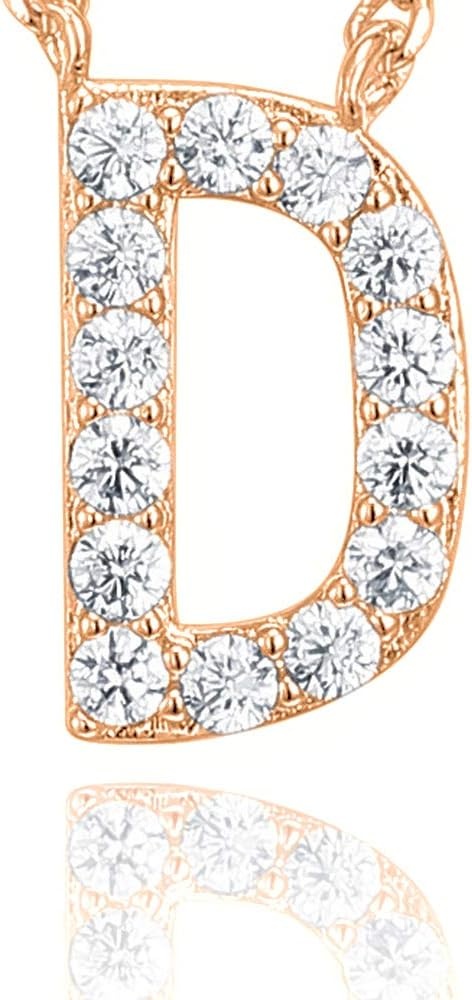 image:imagePAVOI 14K White Gold Plated Cubic Zirconia Initial Necklace Letter Dainty Necklaces for Women D