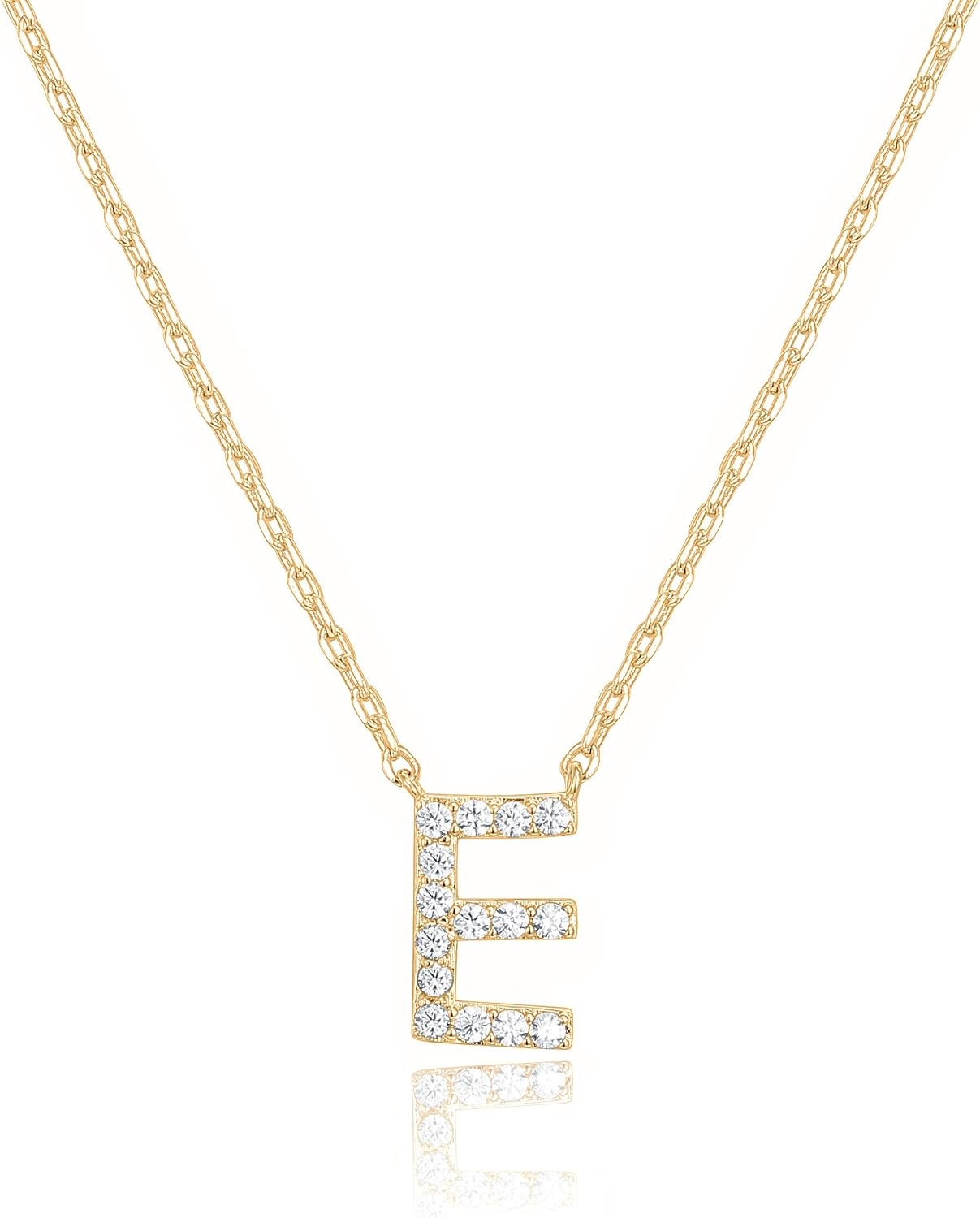 image:imagePAVOI 14K White Gold Plated Cubic Zirconia Initial Necklace Letter Dainty Necklaces for Women E