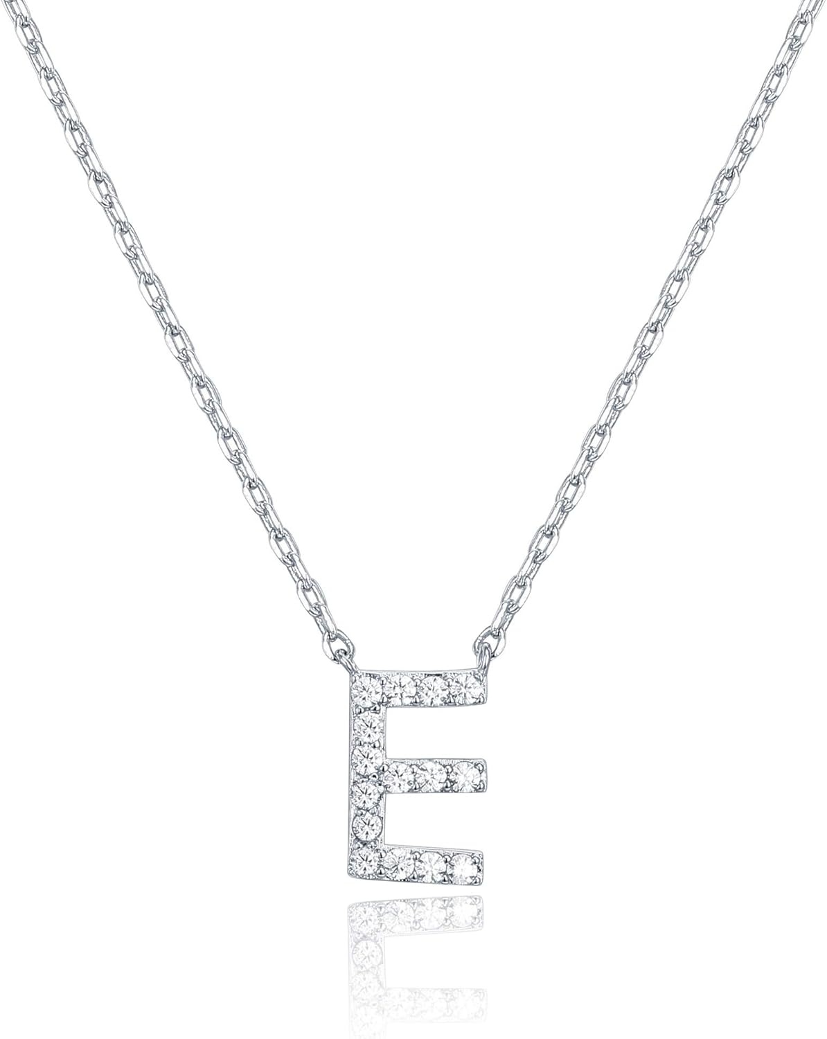 image:imagePAVOI 14K White Gold Plated Cubic Zirconia Initial Necklace Letter Dainty Necklaces for Women E