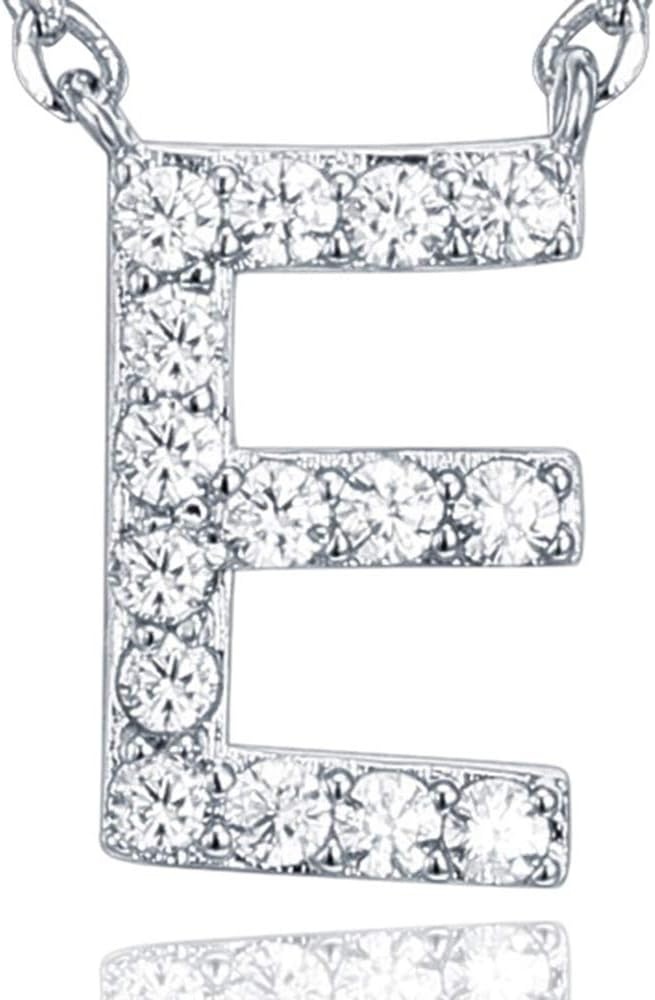 image:imagePAVOI 14K White Gold Plated Cubic Zirconia Initial Necklace Letter Dainty Necklaces for Women E