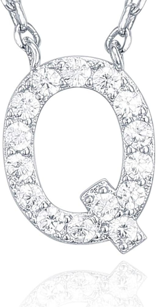 image:imagePAVOI 14K White Gold Plated Cubic Zirconia Initial Necklace Letter Dainty Necklaces for Women Q