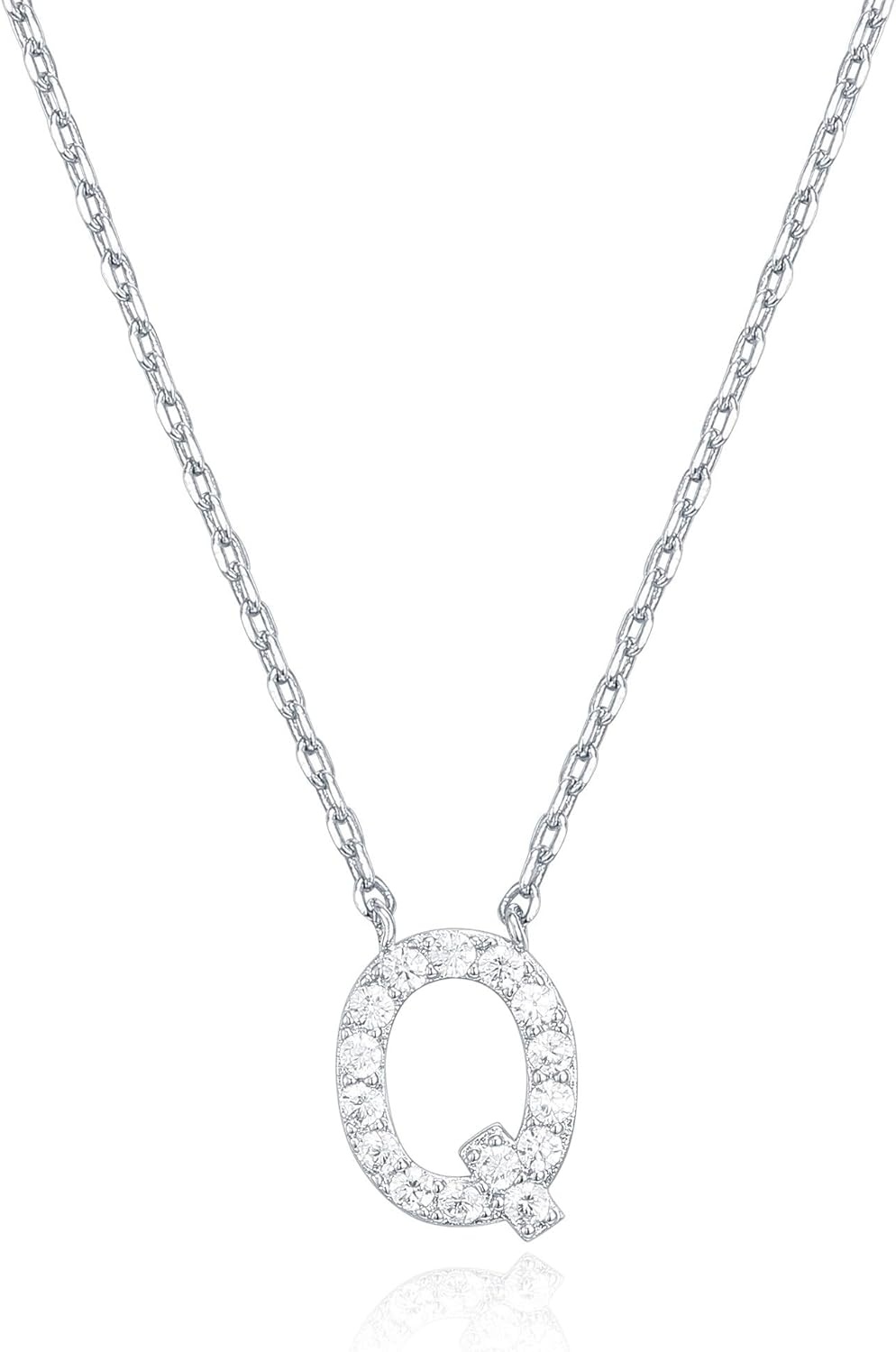 image:imagePAVOI 14K White Gold Plated Cubic Zirconia Initial Necklace Letter Dainty Necklaces for Women Q