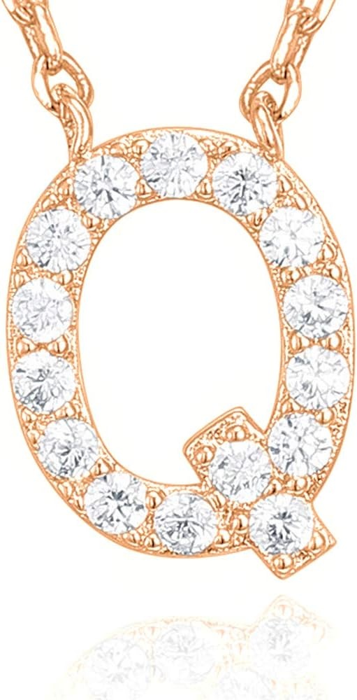 image:imagePAVOI 14K White Gold Plated Cubic Zirconia Initial Necklace Letter Dainty Necklaces for Women Q