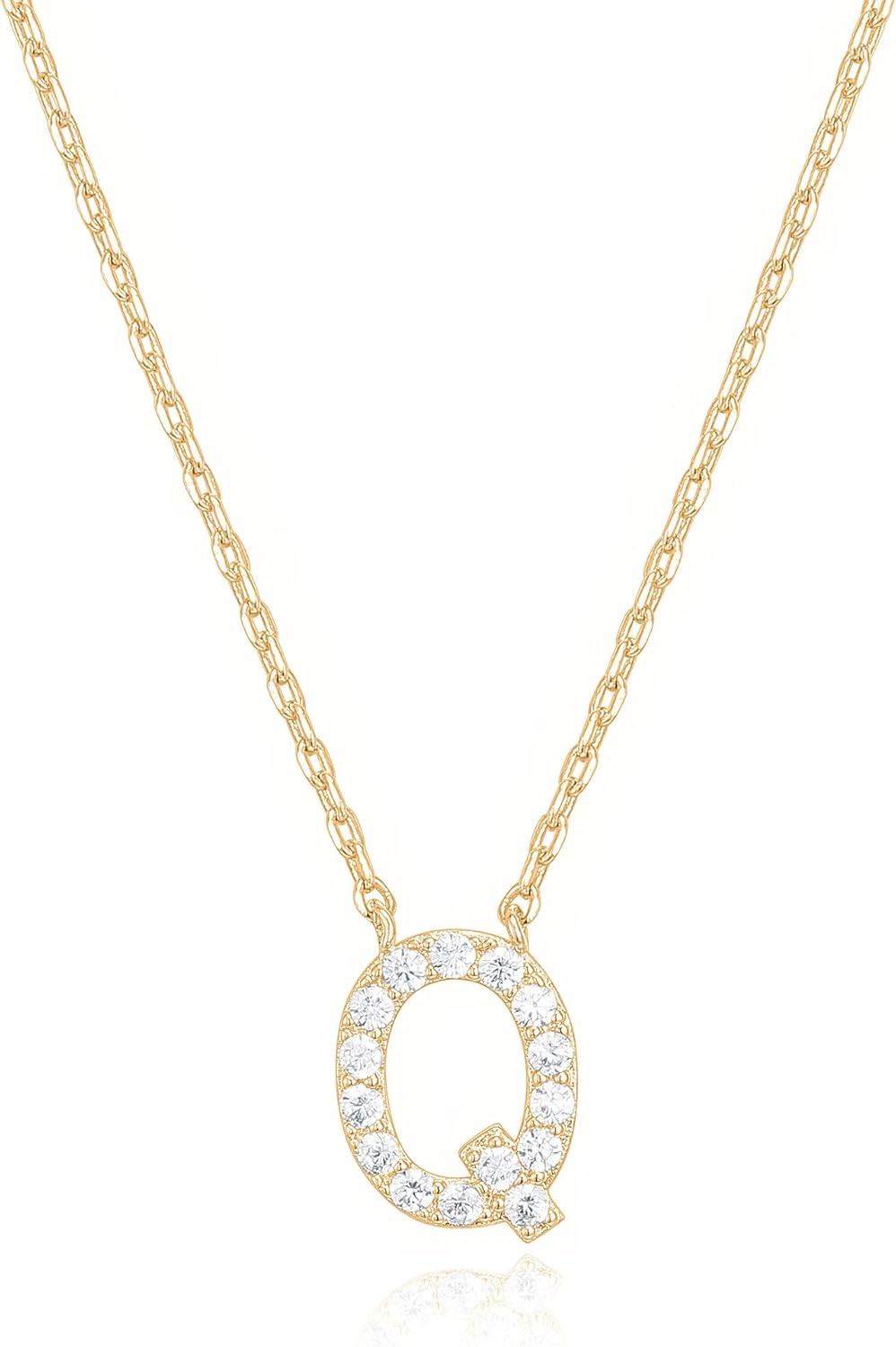 image:imagePAVOI 14K White Gold Plated Cubic Zirconia Initial Necklace Letter Dainty Necklaces for Women Q