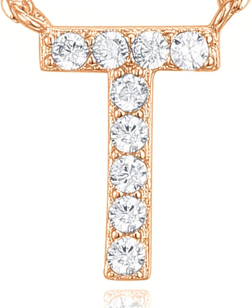 image:imagePAVOI 14K White Gold Plated Cubic Zirconia Initial Necklace Letter Dainty Necklaces for Women T