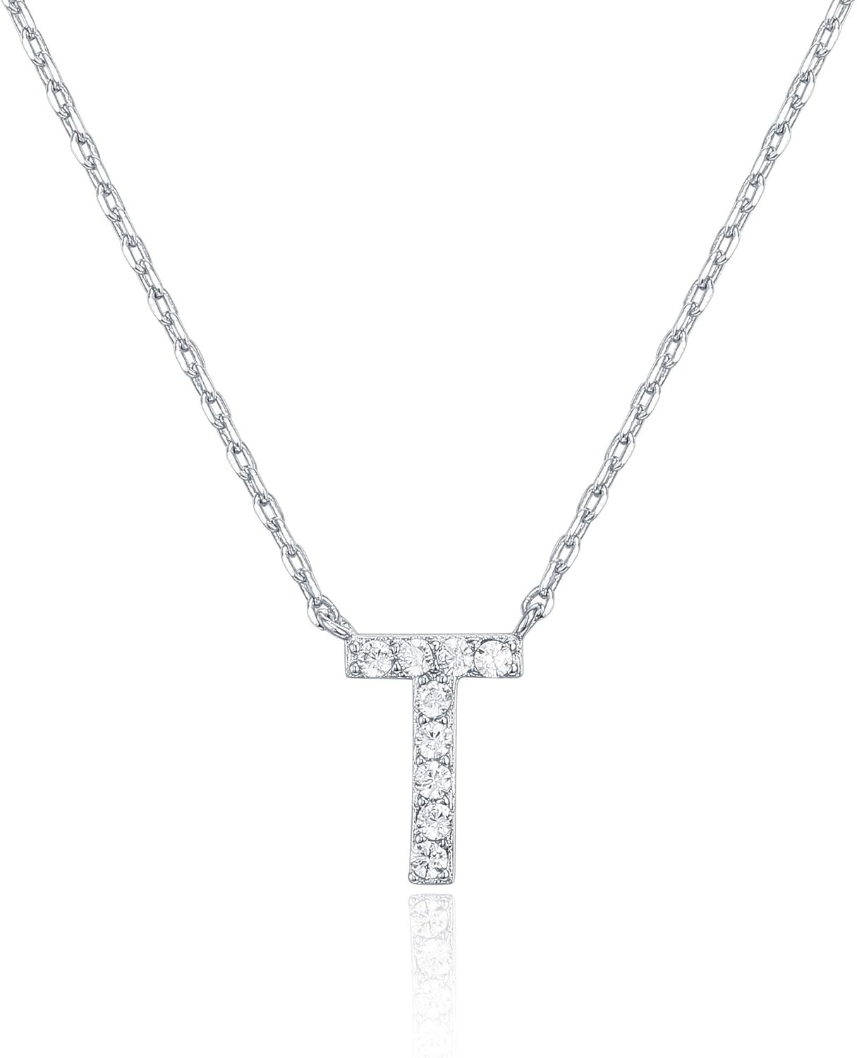 image:imagePAVOI 14K White Gold Plated Cubic Zirconia Initial Necklace Letter Dainty Necklaces for Women T