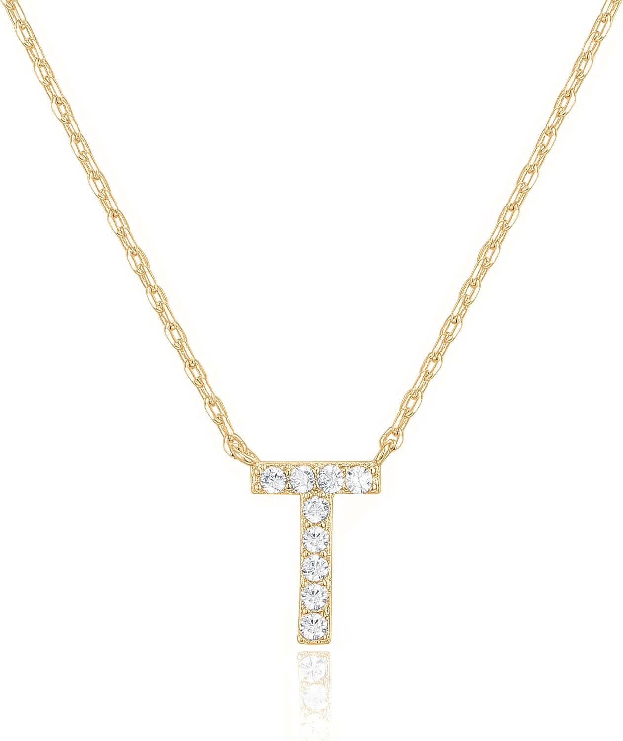 image:imagePAVOI 14K White Gold Plated Cubic Zirconia Initial Necklace Letter Dainty Necklaces for Women T