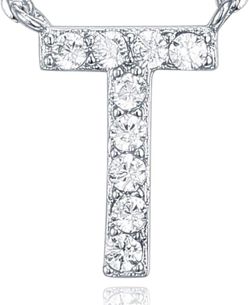 image:imagePAVOI 14K White Gold Plated Cubic Zirconia Initial Necklace Letter Dainty Necklaces for Women T