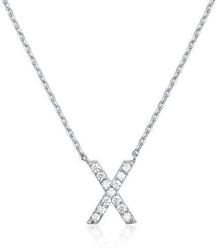 image:imagePAVOI 14K White Gold Plated Cubic Zirconia Initial Necklace Letter Dainty Necklaces for Women X