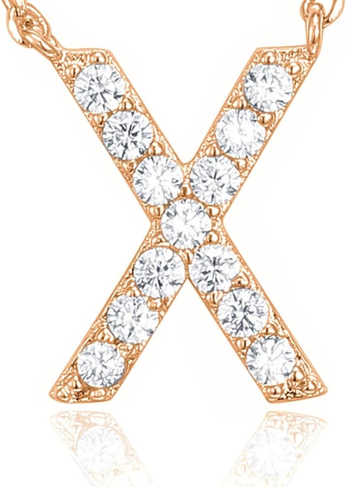 image:imagePAVOI 14K White Gold Plated Cubic Zirconia Initial Necklace Letter Dainty Necklaces for Women X