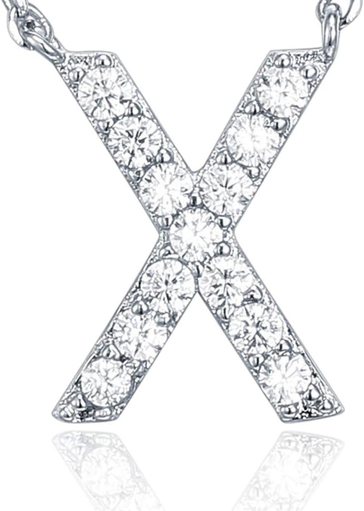 image:imagePAVOI 14K White Gold Plated Cubic Zirconia Initial Necklace Letter Dainty Necklaces for Women X
