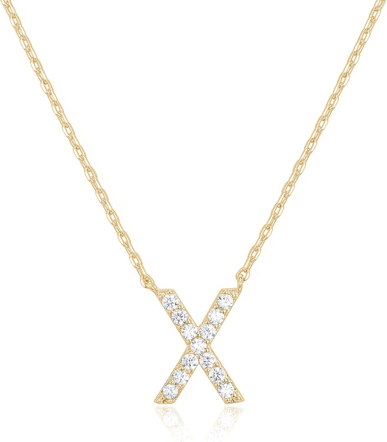 image:imagePAVOI 14K White Gold Plated Cubic Zirconia Initial Necklace Letter Dainty Necklaces for Women X