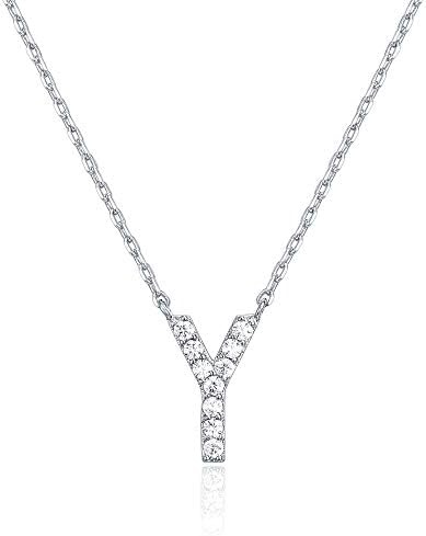 image:imagePAVOI 14K White Gold Plated Cubic Zirconia Initial Necklace Letter Dainty Necklaces for Women Y