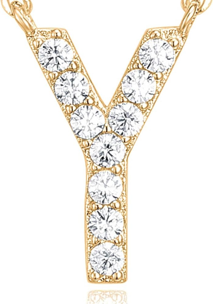 image:imagePAVOI 14K White Gold Plated Cubic Zirconia Initial Necklace Letter Dainty Necklaces for Women Y
