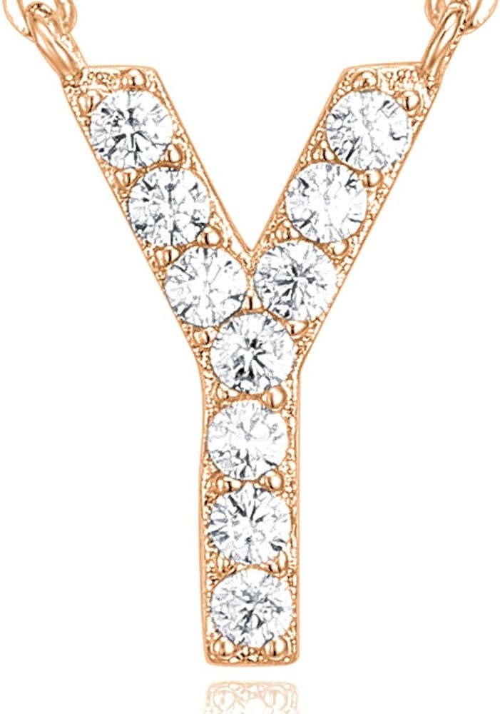 image:imagePAVOI 14K White Gold Plated Cubic Zirconia Initial Necklace Letter Dainty Necklaces for Women Y
