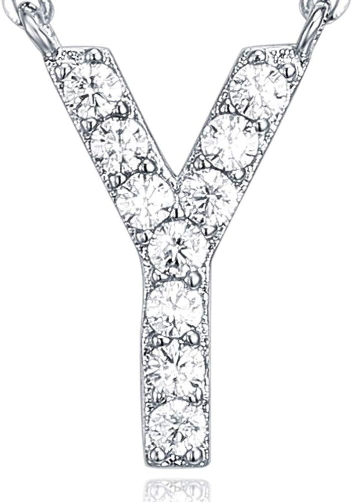 image:imagePAVOI 14K White Gold Plated Cubic Zirconia Initial Necklace Letter Dainty Necklaces for Women Y