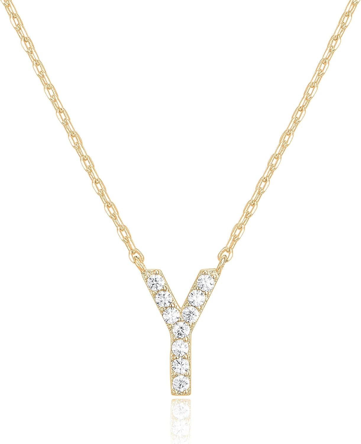 image:imagePAVOI 14K White Gold Plated Cubic Zirconia Initial Necklace Letter Dainty Necklaces for Women Y