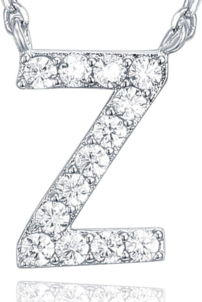 image:imagePAVOI 14K White Gold Plated Cubic Zirconia Initial Necklace Letter Dainty Necklaces for Women Z